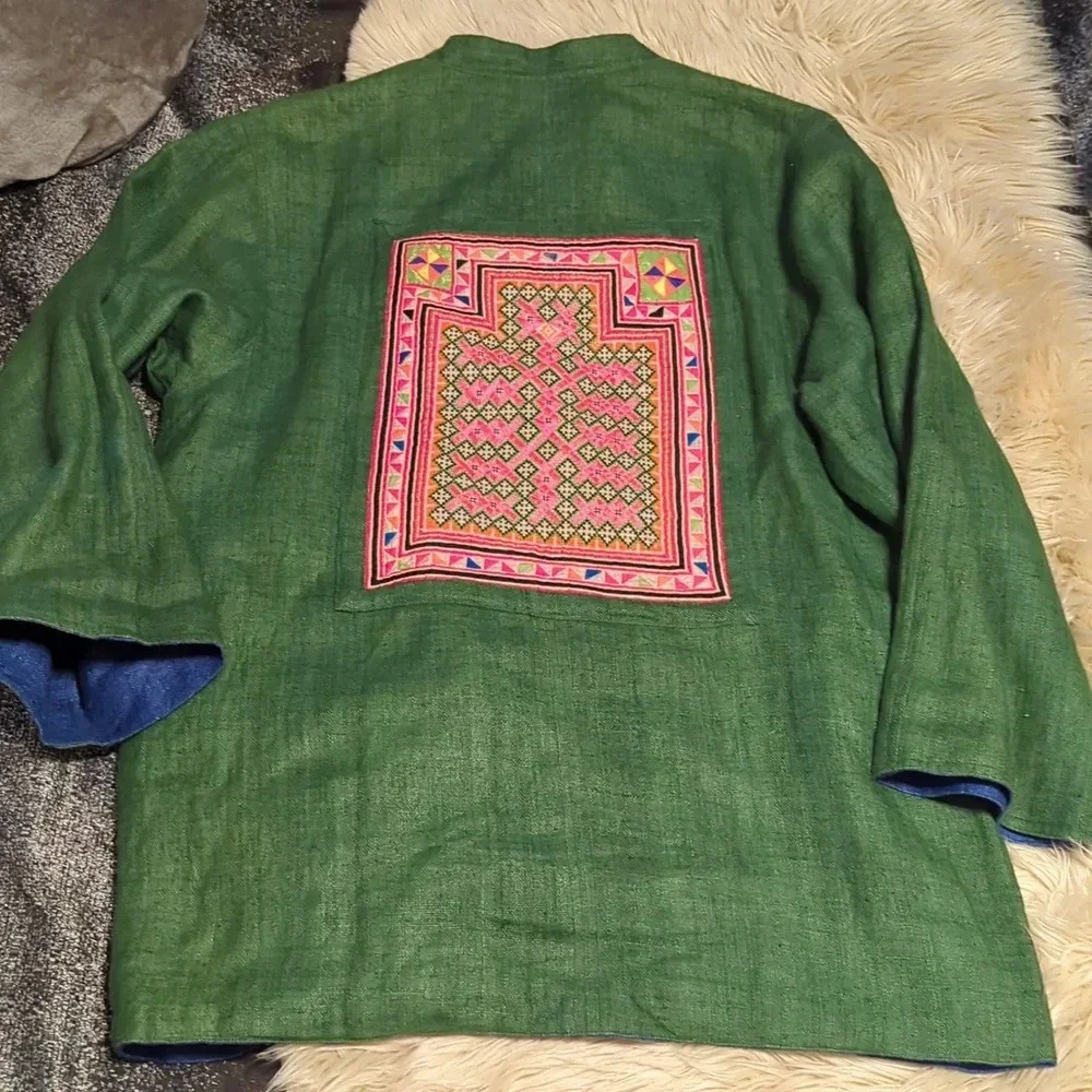 Reversible Hmong embroidery jacket Blazer coat - Picture 14 of 15
